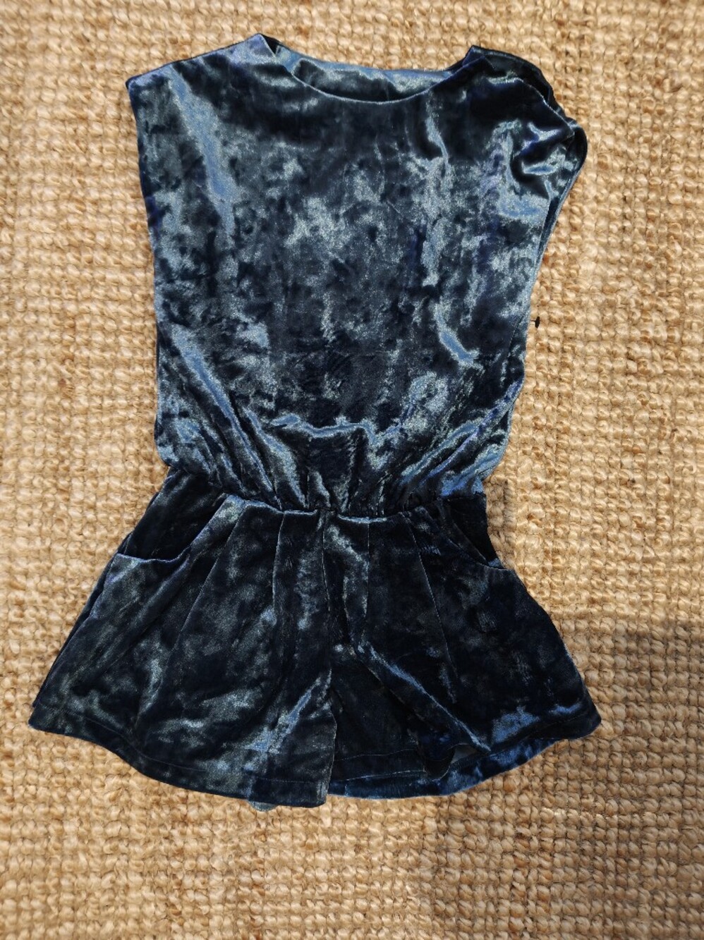 NEW next Navy Blue Velvet A-Line Romper with Subtle Ruched Detail
